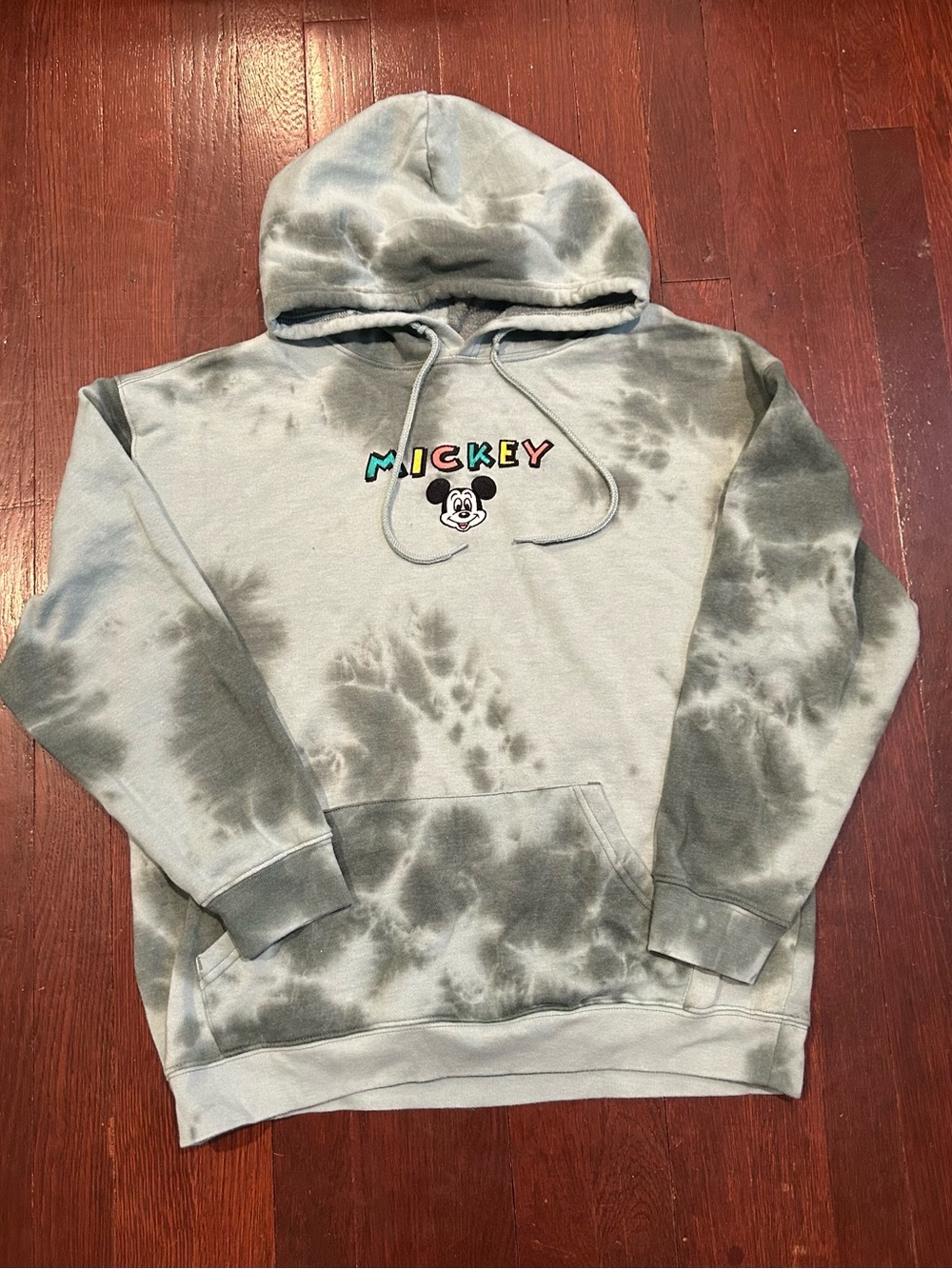 Disney Green Tie-Dye Mickey Hoodie with Colorful Embroidery